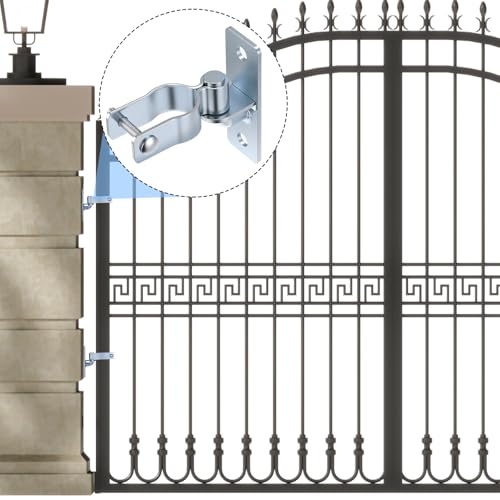 2 Pack 1-3/8 Inch Wall Mount Gate Hinge, Heavy Duty Wall Mount Gate Hinges kit, Metal Chain Link Fence Frame Hinge, T Post Gate Hinges for Farm Outdoor, Screws Included