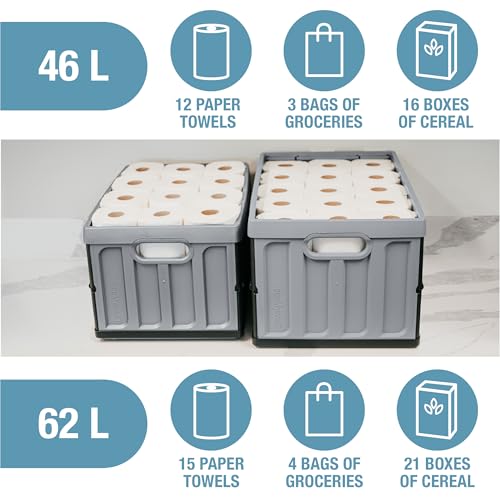 CleverMade Collapsible Storage Bins With Lids, 62L 3 Pack, 100 lb, Stone - color: Stone, size: 62L - 3 Pack