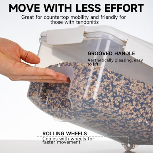 LivLab Mker 20 lb Airtight Rice Storage Container with Wheels, White | 20 lb rice or 15 lb flour capacity; airtight BPA-free bin with wheels keeps bulk dry food mobile, visible, and organized. - color: 10KG-A