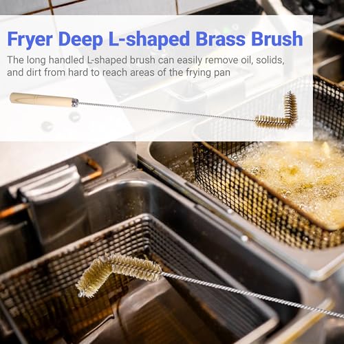 3 PCS Fryer Cleaning Tools with Deep Fryer Brass L-Shaped Brush, Deep Fryer Crumb Scoop, Deep Fryer Cleanout Rod for Restaurants, Air Fryers, Deep Fat Fryers - color: 3pcs Cleaning Tools