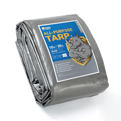 GUARD SHIELD Heavy Duty Tarp 10x20 Feet Silver/Black Multi Purpose Thick Waterproof Poly Tarp Cover 10mil - color: Silver/Black, size: 10x20