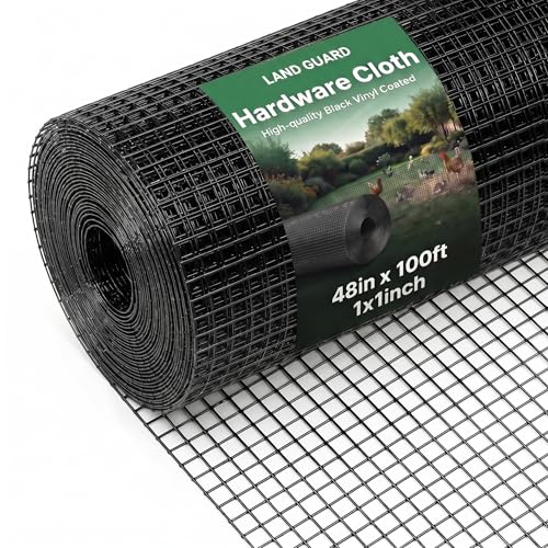 Land Guard 48 inch×100 ft Black Vinyl Coated Hardware Cloth, 19 Gauge 1 inch Black PVC Hardware Cloth, Black Welded Wire Fence Supports Poultry Netting Cage Fence - color: Black, size: 1 Inch 48inch×100ft