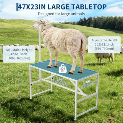 Garvee Goat Milking Stand, 47x23 Inch Livestock Stand, Metal Sheep Milking and Shearing Stand 21" to 33" Adjustable Height, with Headpiece and Nose Loop - color: White