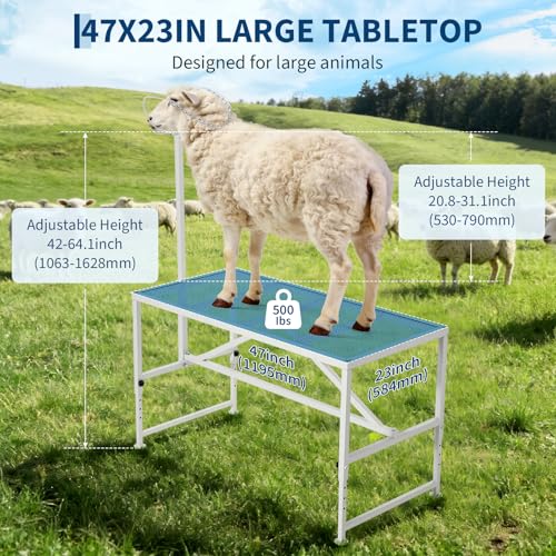 Goat Milking Stand, Metal Livestock Platform - Heavy Duty 47"X23" Metal Livestock Shearing Stand with Adjustable Height (21" to 33") & Headpiece/Nose Loop, White - color: White