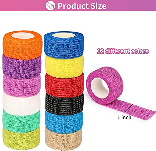 Self Adhesive Bandage Wrap, 12 Pack 1" x 5 Yards, Elastic Cohesive Tape