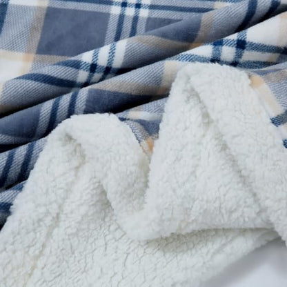 PU MEI Sherpa Blanket Queen Plaid Thick Bed Blanket, 80”*90” Super Soft Flannel Fuzzy Fleece Reversible Velvet Plush Warm Blanket for Couch (Blue White Check) - color: Blue White Check, size: 80"*90"