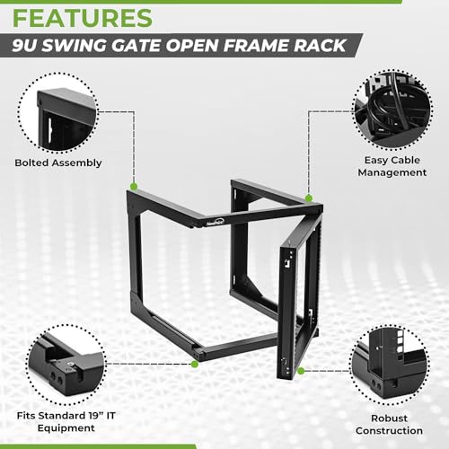 NavePoint 9U Server Rack with Swing Gate - Wall Mount Rack for 19 Inch IT & AV Equipment - 24' Deep, Black - size: 9U - 24in Deep