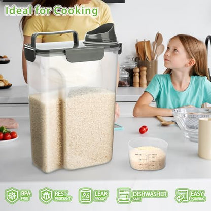 Viretec Rice Storage Container, 5 to 10lb Dry Food Airtight Dispenser, Pet Dog Cat Food Canister, BPA Free Clear Plastic Kitchen and Pantry Organization Bin for Oatmeal, Grain, Cereal, Pasta, Flour - color: 6L/Grey