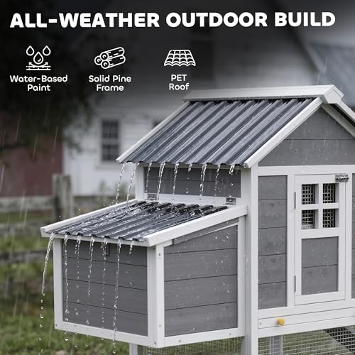 PawHut 82" Wooden Chicken Coop for 2-3 Hens with Nesting Box Gray