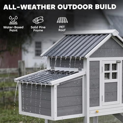 PawHut 82" Wooden Chicken Coop for 2-3 Hens with Nesting Box Gray