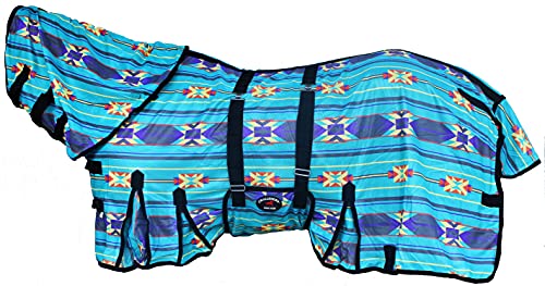 Challenger Horse Mesh Summer Scrim Sheet Fly Sheet Spring Airflow Neck Teal Aztec 73113 - color: Turquoise Aztec, size: 60 inches