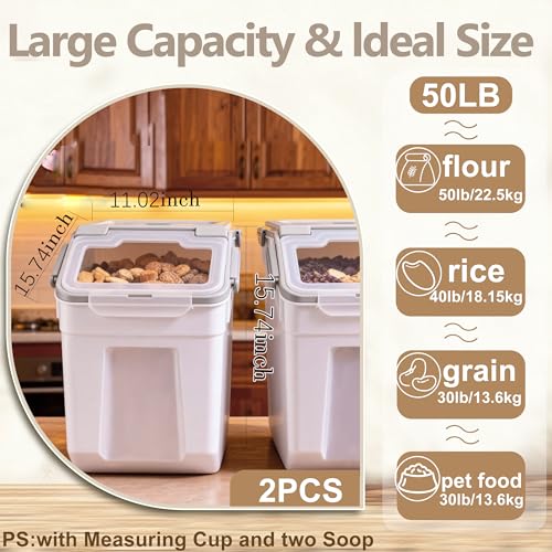RUIAN 2Pcs Large Flour Storage Container 50Lb Rice Storage Containers,Grey - color: Gray 2Pack 50Lb