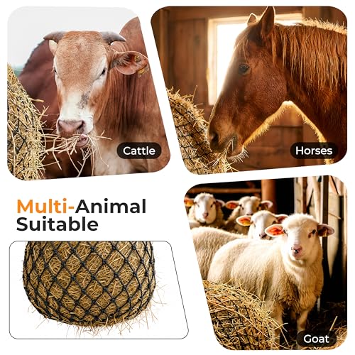 FRUITEAM Hay Nets for Horses, Heavy Duty Hay Bags with 2" Hole, Durable Hanging Hay Net for Goat Sheep, Slow Feed Hay Net with Upgraded Anti-Biting Nylon Rope (30" Length)