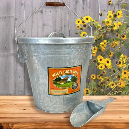 Audubon Woodlink Galvanized Steel Rustic Farmhouse Bird Food and Seed Locking Storage Bucket Bin with Scoop, Holds up to 16.5 Quarts or 25 Pounds