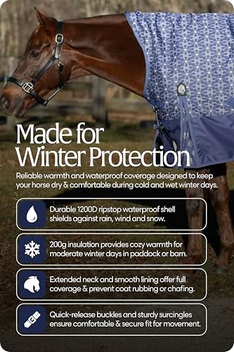 Equinavia Arktis Extended Neck Mid Weight Turnout Blanket 200g - Skipper Blue - 78 in - color: Skipper Blue, size: 78 in