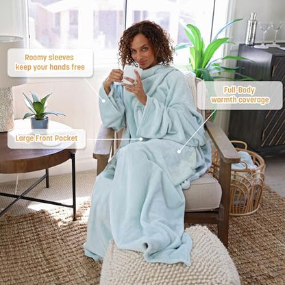 Catalonia Wearable Blanket with Sleeves for Women & Men, Fleece Wrap Throw - color: Aqua