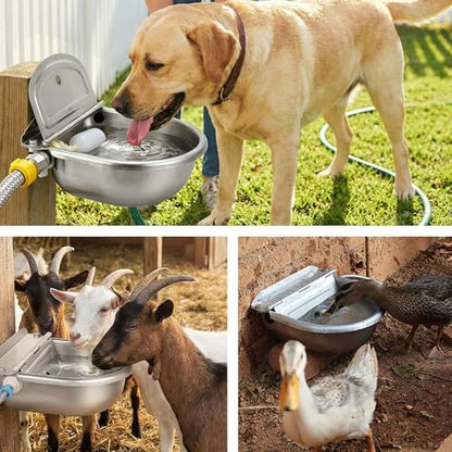 Automatic Dog Water Dispenser Outdoor Water Bowl for Dog, Chicken Livestock | Outside, Heavy Duty, Stainless-Steel, Multi-Pet Waterer Feeder, Float Valve