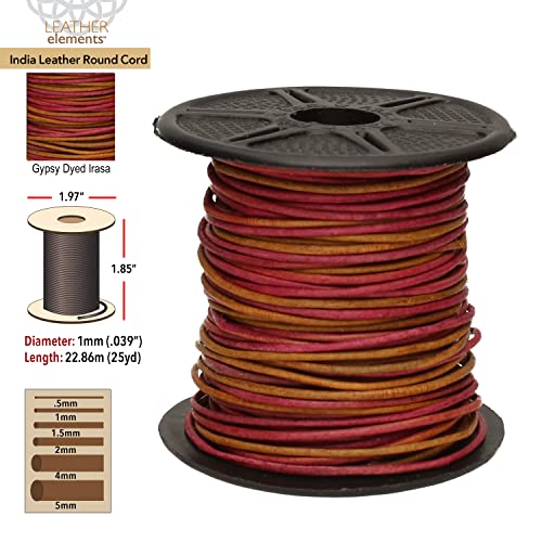 The Beadsmith Leather Cord – Gypsy Dyed Irasa – 1mm Spool – 25 Yards/22.86 Meters – Indian Leather Thong Ideal for Braiding, Beading, Necklaces, Fine Lacing, Hair Accessories & DIY Jewelry Making - size: 1mm, style: Gypsy Dyed Irasa – 25 Yards