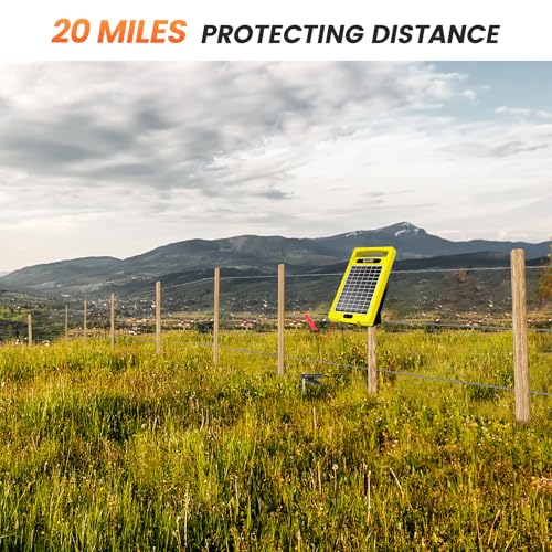 24-Hour Solar Electric Fence Charger, 0.32J, 20-Mile for Livestock - color: Yellow