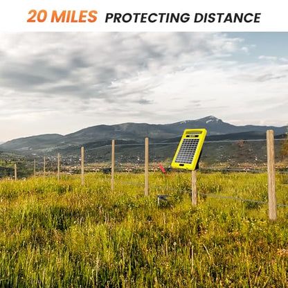 24-Hour Solar Electric Fence Charger, 0.32J, 20-Mile for Livestock - color: Yellow