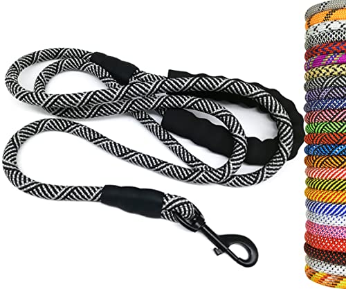 MayPaw Rope Dog Leash 3/4/6/7/8/10/12/15/20/30 FT, Heavy Duty Nylon Pet Leash, Soft Padded Handle Thick Lead Leashes for Large Medium Dogs (Black, 1/2" * 7') - color: black, size: 1/2" * 7'