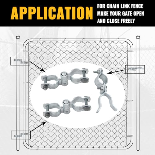 VIVIDA 1-3/8" Chain Link Fence Gate Hinge Kit, Chain Link Gate Hardware | Include 1-3/8" Fence Gate Hinge Kit, 1-3/8" Chain Link Gate Latch, Galvanized Steel - size: 1-3/8" × 1-3/8" (SILVER)