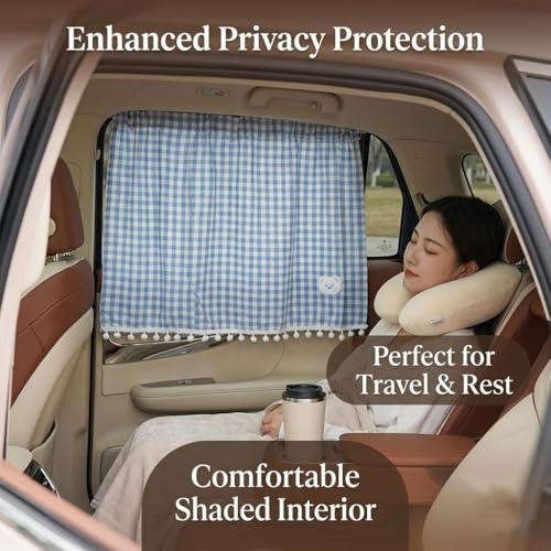 Plaid Car Side Window Curtain Sun Shade of 2,Blue - color: Blue