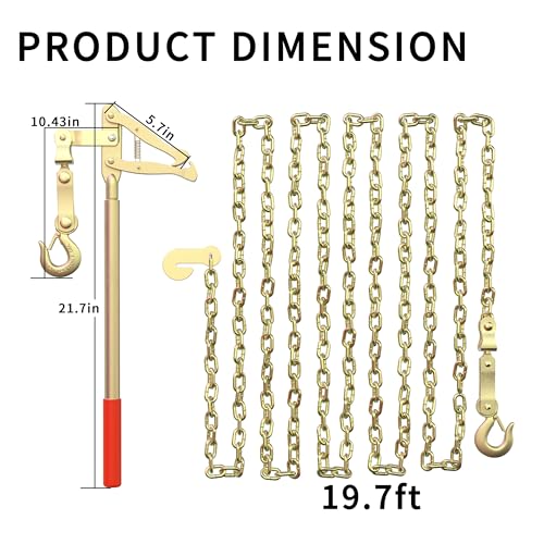 Fence Stretcher Tool Chain Link Fence Bar Puller, Heavy Duty Steel 19.7ft Chain Strainer Wire Tensioner, Barbed Wire Fence Tensioner and Repair Tool, Capacity 2200 lbs (2 Pack)