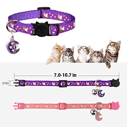 2Pcs Breakaway Cats Collars Cat Collars for Boy & Girl Cats Adjustable Kitten Collars with Bell,Pink+Purple,7"-10.7" - color: Pink+Purple, size: 7.0-10.7''