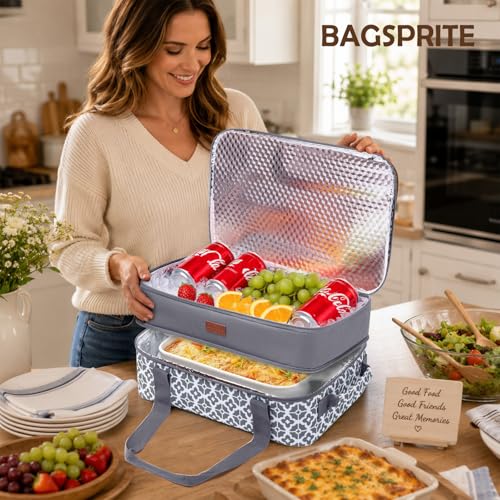 BAGSPRITE Double-Layer Insulated Casserole Carrier for 9" x 13" Baking Dish - color: Grey