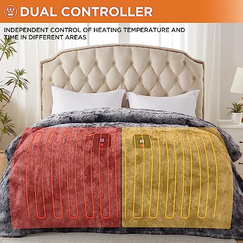 Westinghouse Heated Blanket Queen Size, Faux Fur with 10 Levels, Grey - color: Grey, size: Queen 84" x 90"