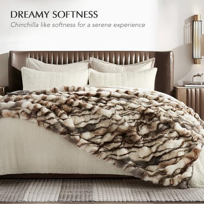 EverGrace Faux Rabbit Fur Bubble Throw Blanket, 60"x80", Beige & Gray - color: Marble Beige & Grey Chocolate, size: 60"x80"