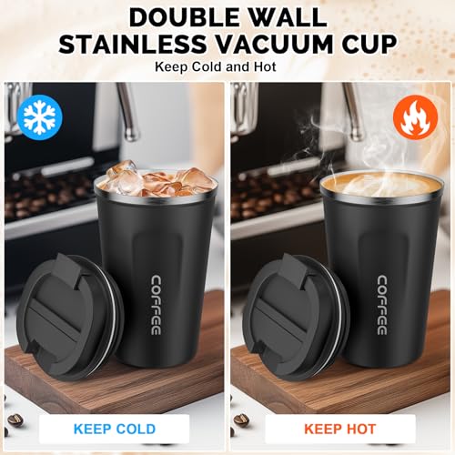 MOMSIV 12oz Travel Coffee Mug, Insulated Coffee Cup with Leakproof Lid - color: A-Black-12oz