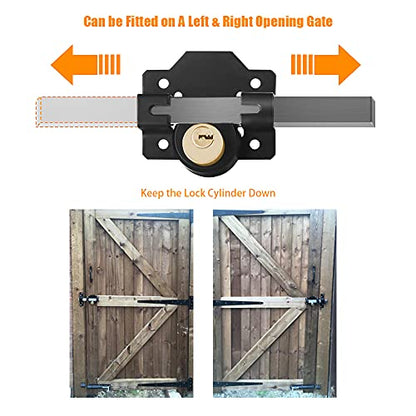 Barn Door Lock, Fence Gate Lock, Double Sided Gate Latch, Gate Lock for Wodden Garage Door, Supplied with 5 Keys, Work with 2.75" Wooden Vinyl Metal Gate, for Right & Left Door - size: 2.75 inches
