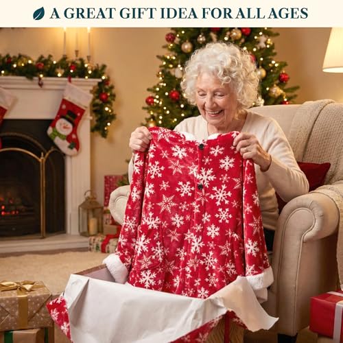 PAVILIA Hooded Blanket Poncho, Fleece Wearable Shawl Wrap, Snowflake Red | Fleece Shawl Wrap with Hood, Adult Wearable Blanket, Cozy Warm Poncho Cape Throw with Pockets, Gift for Elderly Mom - color: Snowflake Red