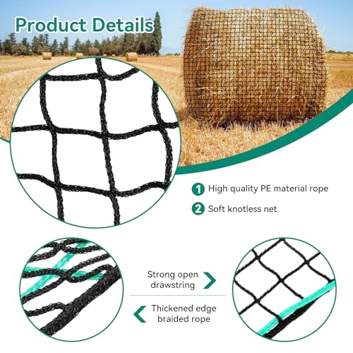 5x5 Ft Knotless Round Bale Hay Net for Horses, Livestock Feeder