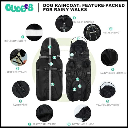 Dog Raincoat with Built-in Harness, Dog Rain Jacket with Clear Hood - color: Black, size: Medium