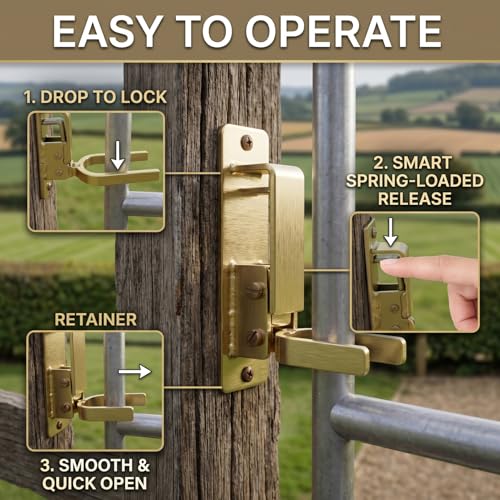 Instant Locking Farm Gate Latch, Heavy Duty Rust-Resistant Steel, One-Hand Operation Safety Catch for Wood, Metal and Pipe Gates, Ideal for Ranch & Backyard