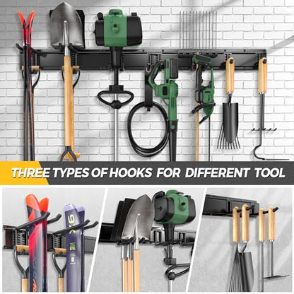 LBT 49.5"Garage Tool Organizer Wall Mount 500lbs Garden Tool Organizer | Anti-Rust, Adjustable Hooks, Sheds Garden Tool Organizer Black, Gifts For Men Dad Husband - size: 49.5inch