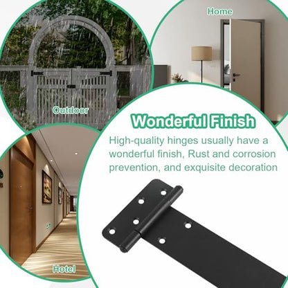 8 inch Gate Hinges,300 Lbs Capacity, Matte Black,6 Pack Heavy Duty Hinge - size: 8“-6 pcs-U-Matte Black