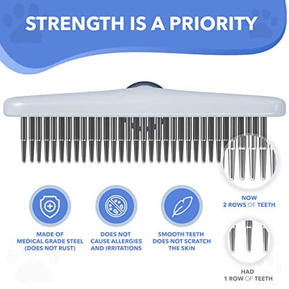 Dog rake deshedding dematting Brush Comb - Undercoat rake for Dogs, Cats, matted, Short,Long Hair Coats - Brush for Shedding, Double Row Stainless Steel pins - Reduce Shedding by 90% (Haze Blue) - color: Haze Blue