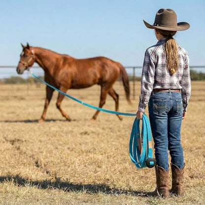 35' Flat Cotton Web Lunge Line with Bolt Snap & Rubber Stop - By Southwestern Equine (35', Turquoise) - color: Turquoise, size: 35'