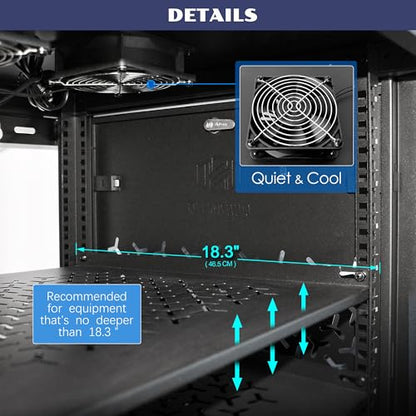 9U Wall Mount Server Cabinet with A Lockable Front Vented Door, Cooling Fans, Removable Side Panels - 60cm Depth, 19" Network Rack Including 2 PCS Full-Size Rack Shelves for IT Equipment - size: 9U/600mm Depth