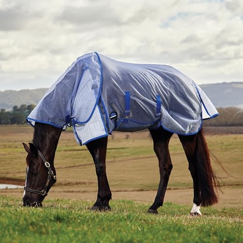 WeatherBeeta ComFiTec Ripshield Fly Sheet Detach-A-Neck, White/Cobalt, 84" - color: White/Cobalt, size: 84"