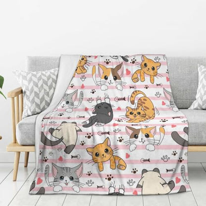 Cute Cat Throw Blanket Fuzzy Soft Cozy Cute Cat Blankets Soft Throws Warm Lightweight Plush Fleece Throw Blanket for Kids Men Women Gift Bed Couch Sofa 50"x40" - color: Cat, size: 50"x40"