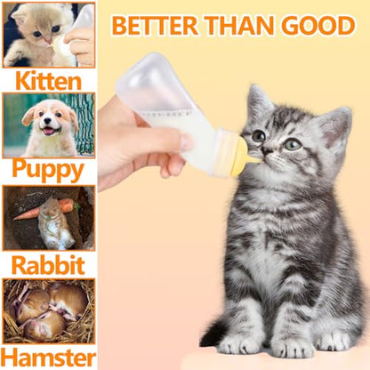 Pet Feeding Bottle,3 Pack Wide Mouth Angled Nursing Bottle, 3 Sizes Nipples with Ventilation Valve Resistant Tearing Perfect for Puppies, Kittens, Small Wildlife(Yellow) - color: white