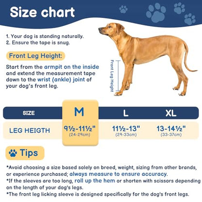 BARKLESS Dog Leg Sleeve for Front Single Leg After Surgery to Anti Licking - size: M(Leg Height 9.5-11.5")