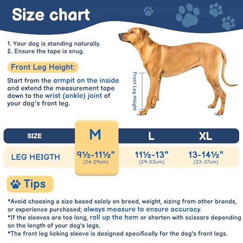 BARKLESS Dog Leg Sleeve for Front Single Leg After Surgery to Stop Licking - size: M(Leg Height 9.5-11.5")