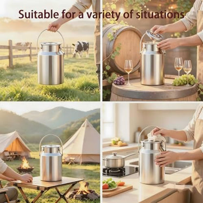 304 Stainless Steel Drink Dispenser, 2.6 Gal Portable Sealed Storage Container with Locking Clamp for Food, Milk, Oil, Grains, and Home Milk Can 10L Jug - size: 10L