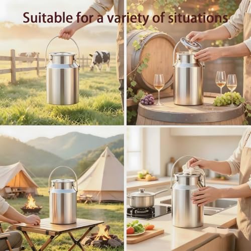 304 Stainless Steel Drink Dispenser, 2.6 Gal Portable Sealed Storage Container with Locking Clamp for Food, Milk, Oil, Grains, and Home Milk Can 10L Jug - size: 10L